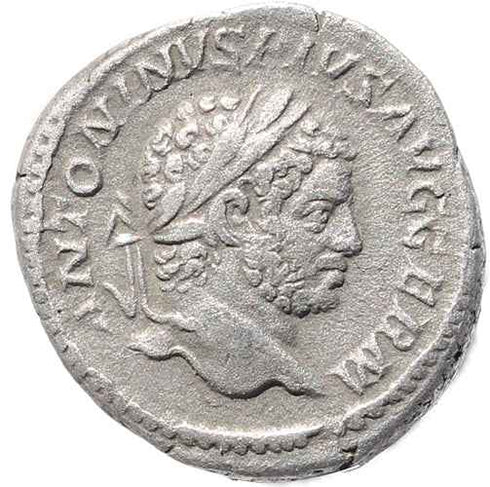 Roman coin of Caracalla - AR silver denarius - P M TR P XVIII COS IIII P P