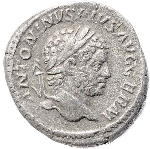 Roman coin of Caracalla - AR silver denarius - P M TR P XVIII COS IIII P P