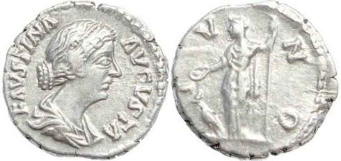 Roman silver coin of Faustina II AR Denarius - IVNO