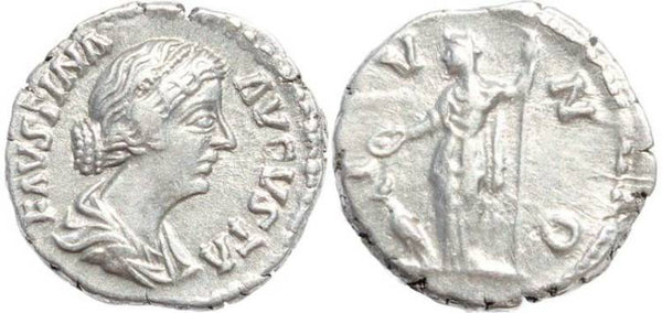 Roman silver coin of Faustina II AR Denarius - IVNO