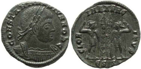 Roman coin of Constantine II - GLORIA EXERCITVS - Siscia