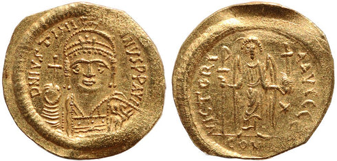 Ancient Byzantine gold coin of Justinian I - gold solidus