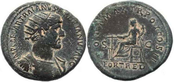 Hadrian dupondius - PONT MAX TR POT COS II, S-C / FORT RED - RIC 557