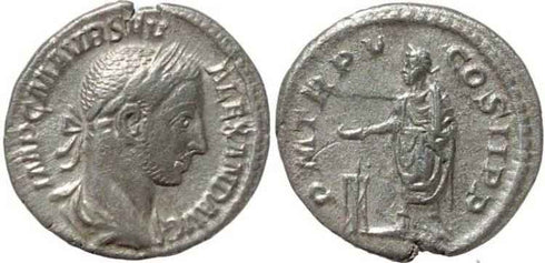VF+ Ancient Roman denarius of the Emperor Severus Alexander - PM TRP V COS II PP