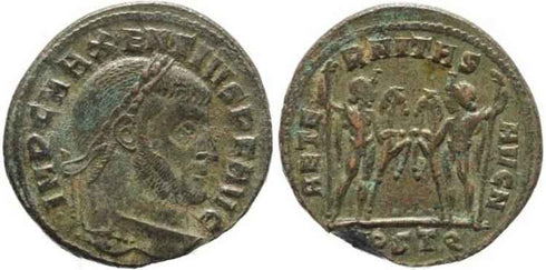 Silvered Ancient Roman coin of Maxentius - AETERNITAS AVG N - Ostia