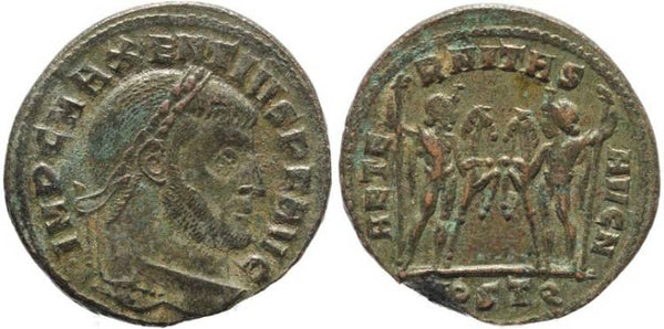 Silvered Ancient Roman coin of Maxentius - AETERNITAS AVG N - Ostia