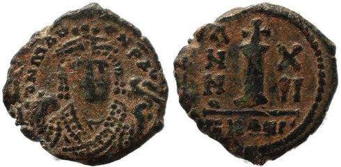 Byzantine coin of Maurice Tiberius AE Decanummium - Antioch - Year 12
