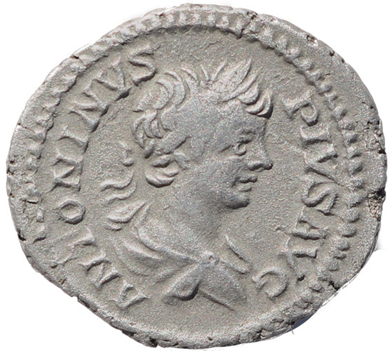 Roman coin of Caracalla - AR silver denarius - PONT TR P VI COS