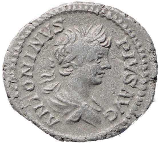 Roman coin of Caracalla - AR silver denarius - PONT TR P VI COS