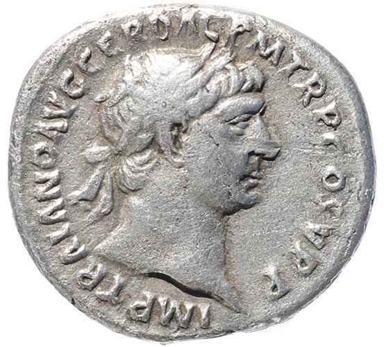 Roman coin of Trajan AR silver denarius - SPQR OPTIMO PRINCIPI