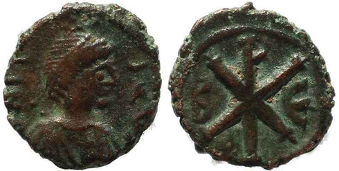 Byzantine coin of Justin I 512-518 AD Ae Pentanummium