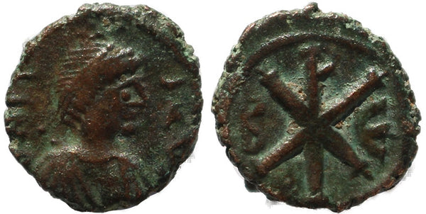 Byzantine coin of Justin I 512-518 AD Ae Pentanummium