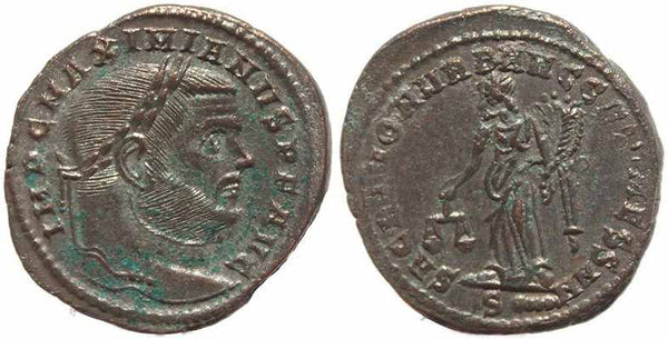 Roman coin of Maximianus Ae large follis - SACRA MON VRB AVGG ET CAESS NN - Rome