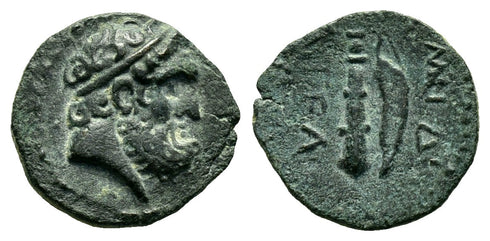 Ancient Greek coin with Hercules minted in Aegeae, Cilicia circa 104-47 BC