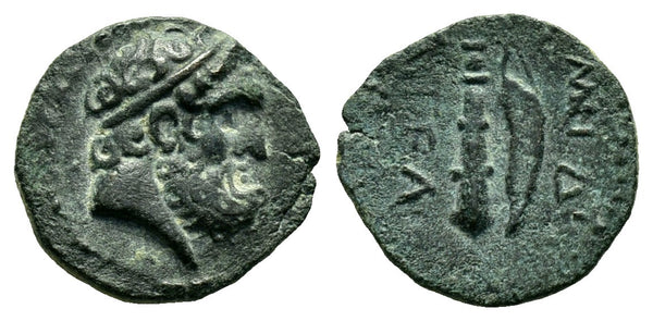 Ancient Greek coin with Hercules minted in Aegeae, Cilicia circa 104-47 BC