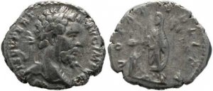 Roman coin of Septimius Severus 193-211AD denarius, Emperor sacrificing