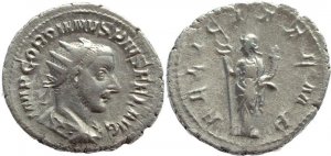 Roman coin of Gordian III AR silver antoninianus - FELICIT TEMP