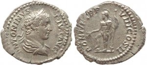 Roman coin of Caracalla AR silver denarius - PONTIF TR P VIII COS II