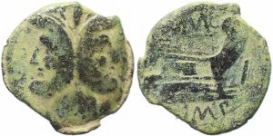 Roman Republican coin of Cnaeus Pompey Junior AE As 46-45 BC