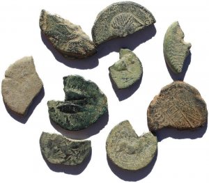 9 Ancient Celtic coins - cut in antiquity