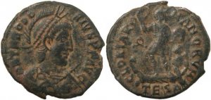Roman coin of Theodosius I - GLORIA ROMANORVM - Thessalonica mint