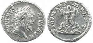Roman coin of Septimius Severus denarius - PART MAX PM TR P X