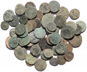 60 Ancient Holyland found Roman coins with two silver coins - 13-23mm
