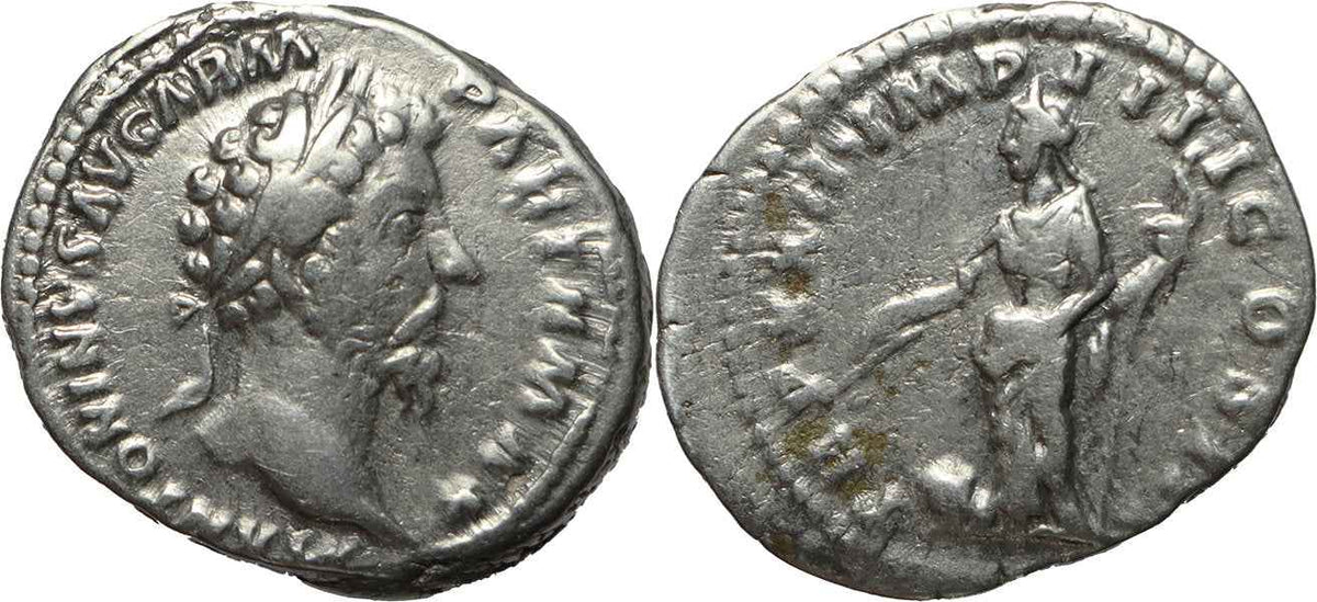 Roman coin of Marcus Aurelius AR silver denarius - TR P XXII IMP V COS ...