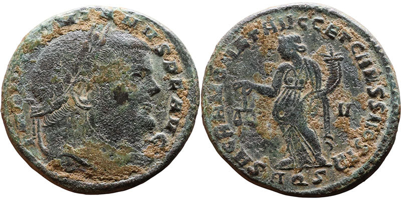 Ancient Roman coin of Maximianus I Herculius - Moneta holding scales ...
