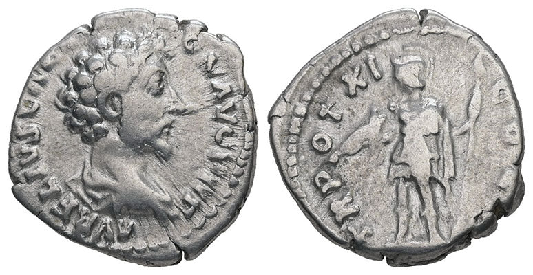 Ancient Roman silver coin of Marcus Aurelius as Caesar minted in Rome ...