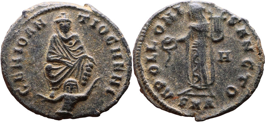 Ancient Roman coin of Maximinus II Daia - Tyche and River God Orontes ...