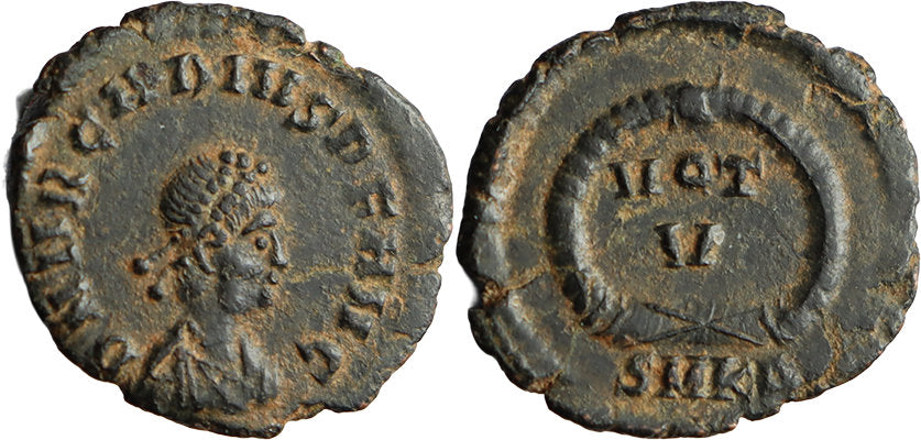 VF++ Ancient Roman coin of Arcadius as Augustus minted in Cyzicus - VOT V