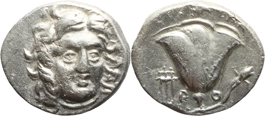 Ancient Greek coin from Rhodes, Caria circa 229-205 BC Helios and Rose ...