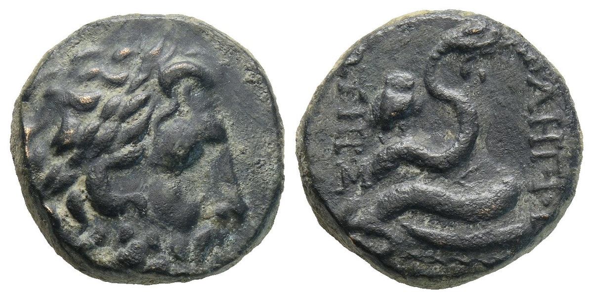 Ancient Greek coin minted in Pergamon, Mysia - Asklepios and a coiled ...
