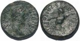 Roman coin of Marcus Aurelius AE21 of Cilicia, Hieropolis-Kastabala River god Pyramus swimming right