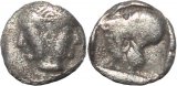 Mysia, Lampsakos - Circa 500-450 BC AR silver Diobol - Female janiform