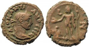 Roman coin of Diocletian Potin Tetradrachm minted in Alexandria, Egypt - Year 7