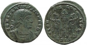 Roman coin of Constantine II - GLORIA EXERCITVS - Constantinople