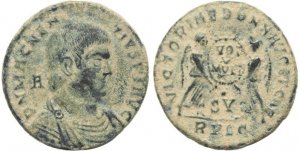 Roman coin of Magnentius AE Centenionalis - VICTORIAE DD NN AVG ET CAES - VOT V MVLT X
