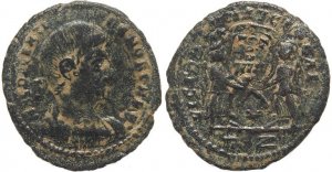 Roman coin of Decentius AE Maiorina - VICT DD NN AVG ET CAES - Rome