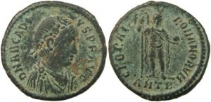 Roman coin of Arcadius Ae2 - GLORIA ROMANORVM - Antioch Mint - 15 May 392 - 17 Jan 395AD