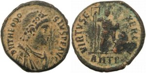 Roman coin of Theodosius I - VIRTVS EXERCITI - Antioch Mint - 22mm 6.0 grams