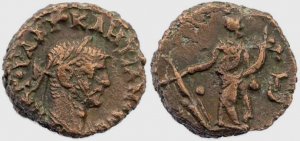 Roman coin of Diocletian Potin Tetradrachm minted in Alexandria, Egypt - Year 3, 287AD.